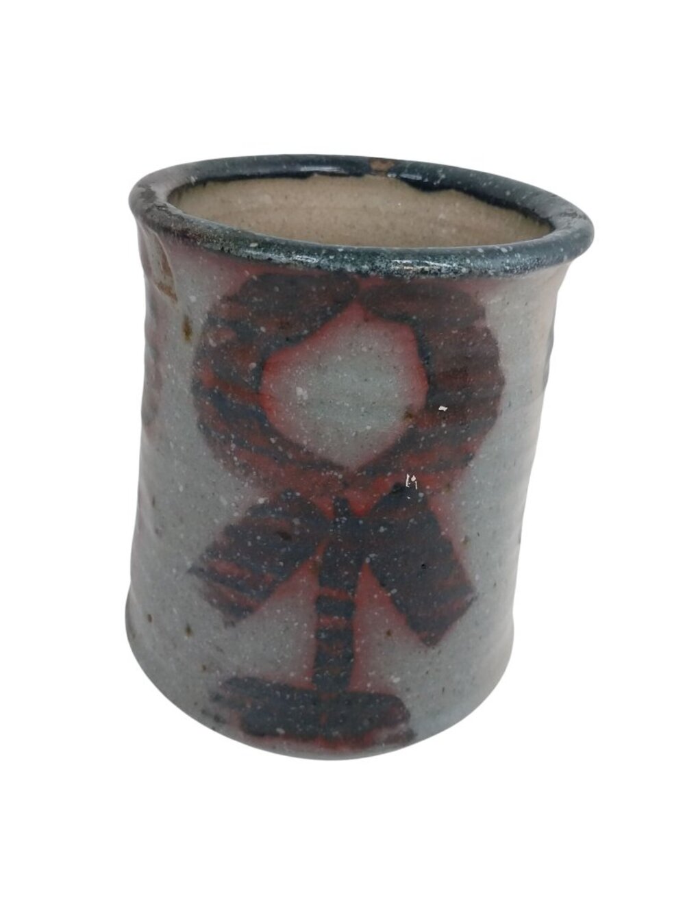 Handmade Abstract Studio Pottery Vase Vintage Folk Art Stick Figures Signed MCM